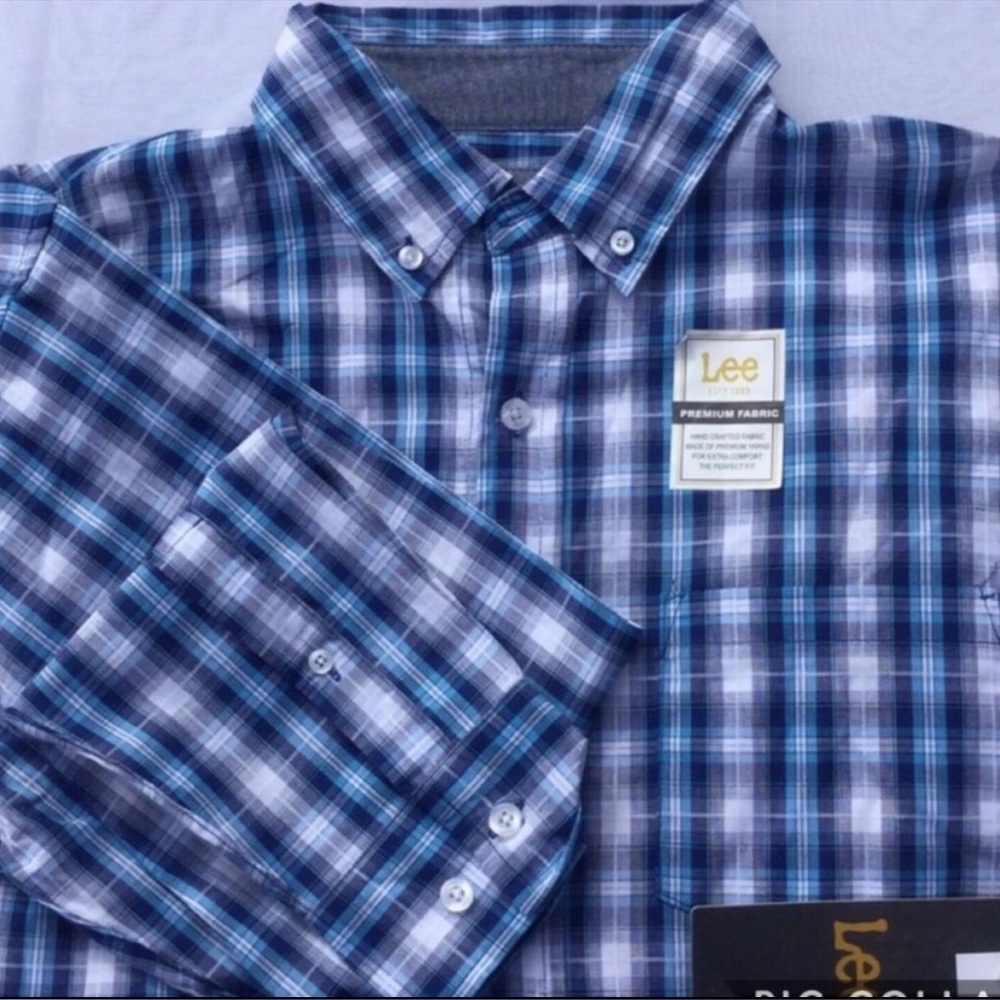 Long Sleeve Button Down Shirt-Blue & White NEW